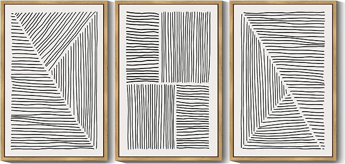 Drsoum Mid-Century Modern Framed Wall Art Large 24x36in Minimalist Abstract Boho Black Line Wall Decor Geometric Artwork Kitchen Dining Room Black Framed