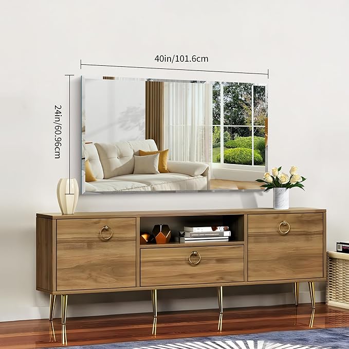 CILIBER Beveled Mirror, 24x40 Frameless Beveled Bathroom Mirrors for Wall, 3mm Tempered Glass Rectangle Vanity Mirror with Beveled Edge, Crystal-Clear, Hangs Horizontally or Vertically