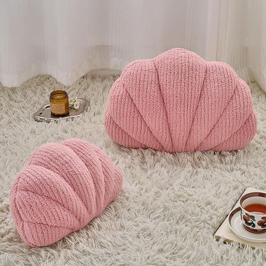 Shell Pillow, Soft Decorative Pillows for Bed Couch, Seashell Plush Throw Pillow Aesthetic Home Decor Cushion for Bedroom Living Room (Grey Pink, 14 X 11 Inches)
