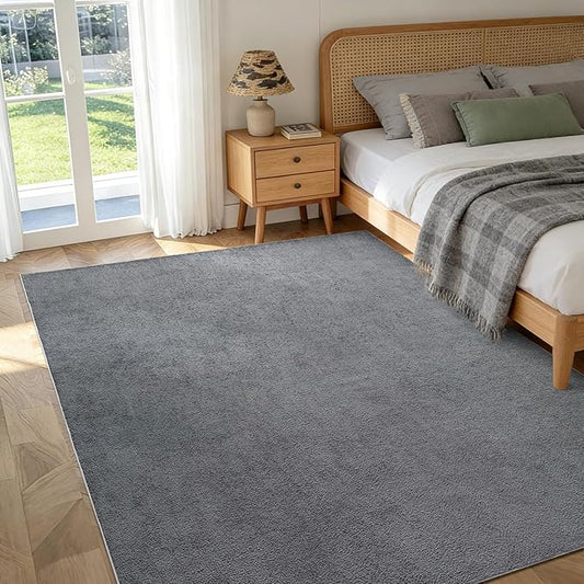 FinRèc 4x6 Washable Area Rugs for Bedroom Living Room, Low Pile Thin Rug Solid Color, Non-Slip Carpet Indoor for Home Decor (Pure Dark Grey)