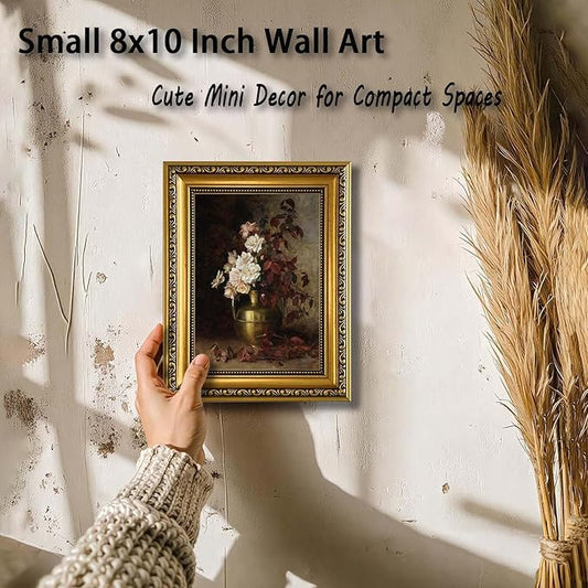 YD&YZY Gold Framed Vintage Wall Art Canvas Rose Bouquet Flower Wall Decor Still Life Dark Moody Aesthetic Art Painting Picture Print for Living Room Bedroom Bathroom Office 8x10 inch Small Framed