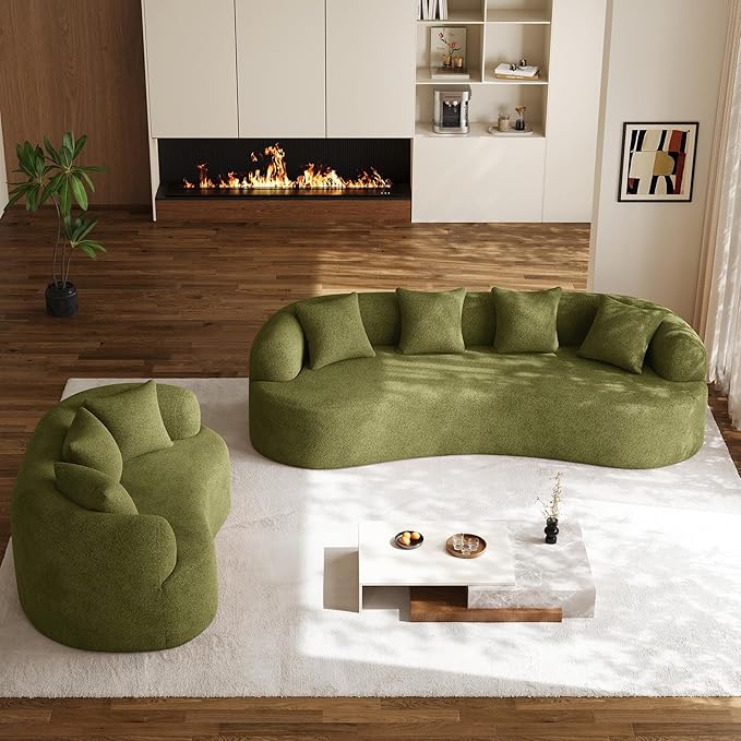 68.5" Loveseat Sofa for Living Room, Modern Luxury Plush Chenille Extra Deep Seat Curved Cloud Floor Couch with 3 Throw Pillows for Small Spaces, No Assembly Needed, Sage Green