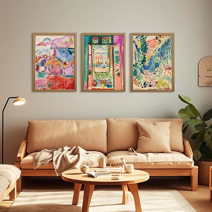 Henri Matisse Wall Art Prints Aesthetic Canvas Matisse Wall Decor Painting Colorful Matisse Wall Art Poster Boho Abstract Matisse Picture Artwork for Bedroom Living Room 16x24 Inch Framed Set of 3