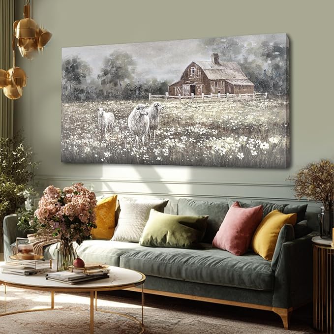 ZENPEE Vintage Farmhouse Sheep Wall Art Prints – Country Rustic Wall Decor Posters for Room, Office, Dining & Hallway, 24 x 48 Inch