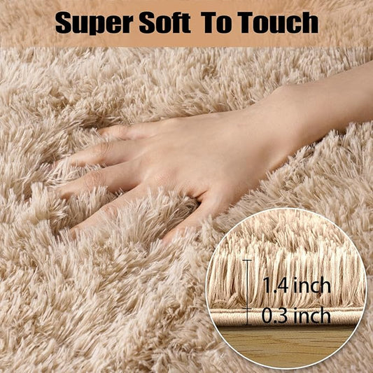 qulint 5x7 Area Rugs for Living Room, Fluffy Shaggy Rug for Bedroom Modern Plush Tan Rug, Soft Shag Fuzzy Carpets Solid Alfombra for Boys and Girls Dorm Room Home Decor (5ft x 7ft, Light Tan)