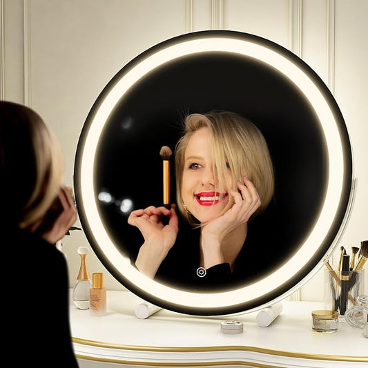 ROLOVE Makeup Mirror with Lights, 18 Inch Vanity Mirror with Lights, Lighted Makeup Mirror, Smart Touch Control Round Lighted Vanity Mirror, Tabletop & Desk Mirror, Gifts for Women, Wife, Mom, Girls