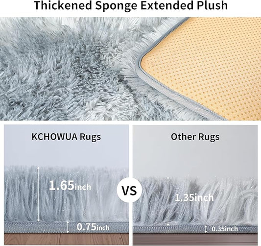 KICHOWUA Thick Area Rug 5x7 Light Grey Fluffy Shag for Bedroom, Ultra Soft Plush Fuzzy Washable Thickened Non Slip Carpet, Cozy Furry Shaggy Rug for Living Room Kids Nursery Dorm Room, Tie-Dye Gray