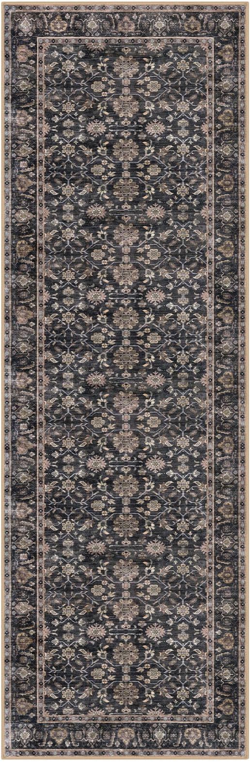 KUTA Vintage Washable Runner Rug, 2.6x8 Brown Runners for Hallways Non-Slip Kitchen Rugs Ultra Thin Soft Printed Distressed Oriental Floor Carpet for Laundry Bedroom Living Room Nursery