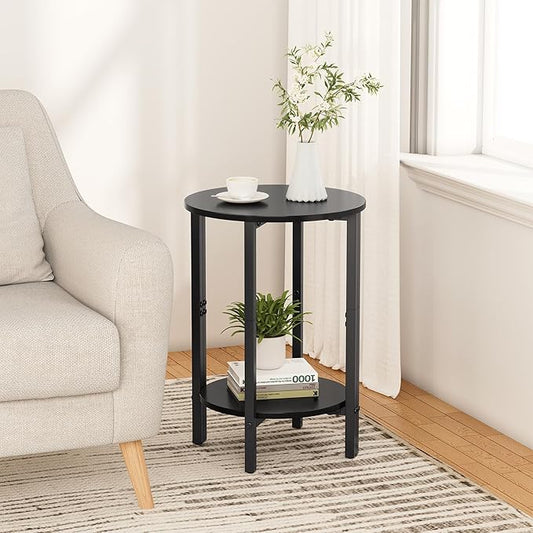 Vagusicc Side Table, Small End Table, Set of 2 Half Round Side Table for Living Room, 2 Tier Couch Side Tables, Small Round Coffee Table, Thin Accent Sofa Table Narrow Entryway Table, Black