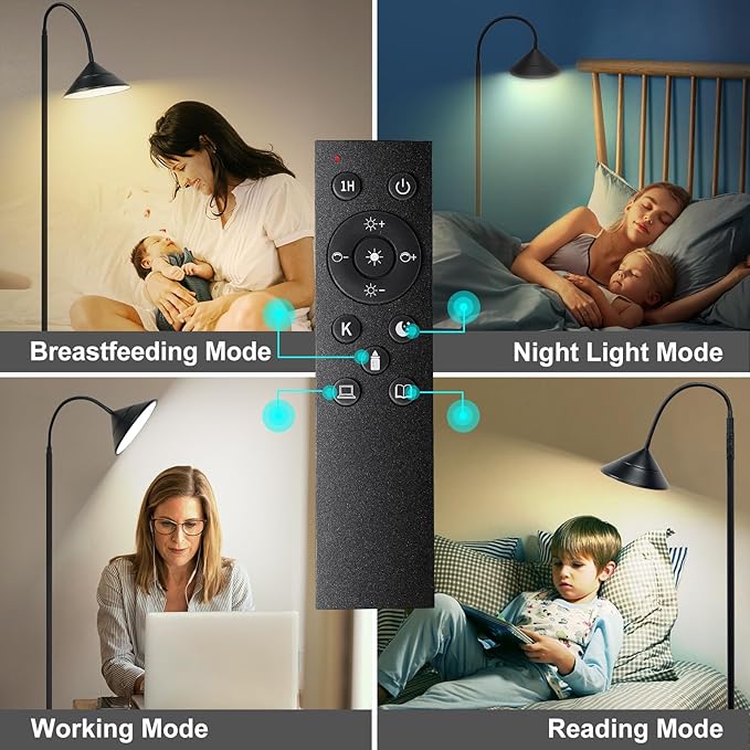 mukuxin 76" LED Floor Lamp, 18W/1800LM Super Bright Reading Standing Lamp,Stepless Dimmable&Adjustable Color Temperature 2700K-6500K w/Remote& Touch Control Lamps for Living Room Bedroom Office Black