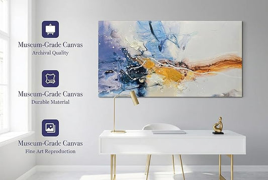 Ardemy Large Abstract Wall Art 40"x20" - Textured Canvas Painting in Blue Purple & Gold, Modern Artwork for Living Room, Bedroom, Dining Room & Home Office Decor