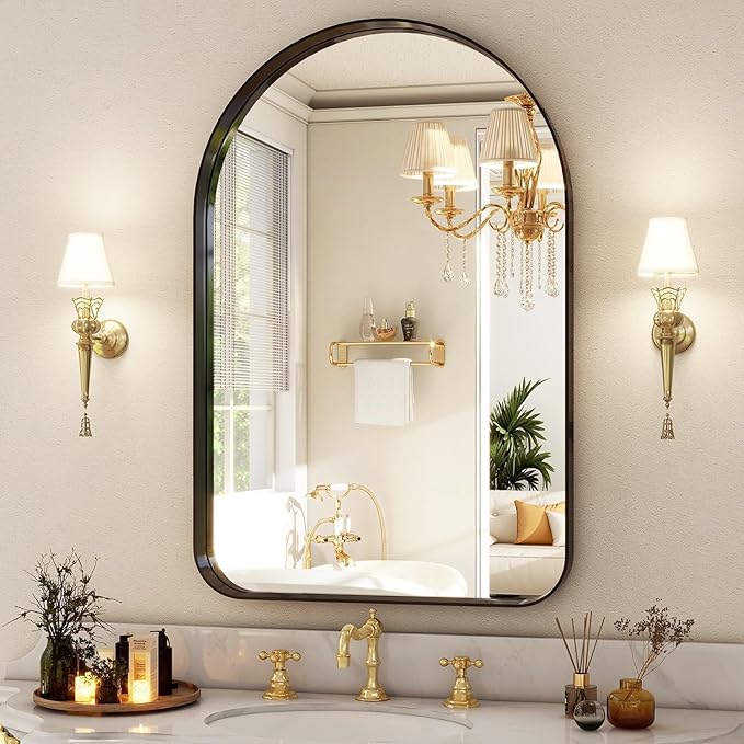 Easly 38"x26" Arched Bathroom Mirror - Modern Black Mirror for Wall with Rounded Corners, Bathroom Mirror for Vanity, Aluminum Alloy Framed Mirror - for Living Room, Bedroom, Cloakroom