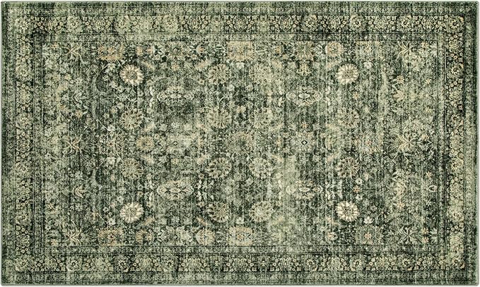 Morebes 5 x 7 Area Rugs Washable Rug Boho Soft Living Room Rugs, Non-Slip Non-Shedding Distressed Large Vintage Rug for Bedroom Farmhouse Dining Room Indoor Playroom,Grayish Green