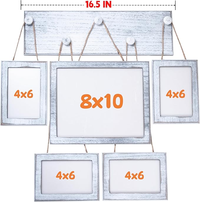 Collage Picture Frames Set of 5 for Wall – Rustic White Farmhouse Gallery Wall Frames with HD Plexiglass, Includes 4x6 & 8x10 Photo Frames, Vintage Wall Decor for Living Room, Bedroom & Home