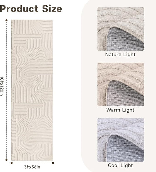 Pauwer 3x10 Washable Area Rugs for Living Room Modern Beige Solid Color Soft Fluffy Rugs for Bedroom Non Slip Boho Accent Indoor Mat Floor Carpet Cover for Kids Dining Room Kitchen Office