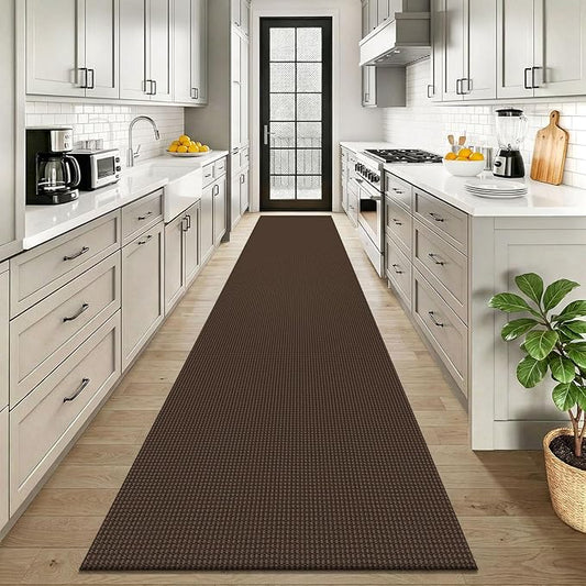 KOZYFLY Cotton 2.5'x12' Runners Rugs for Hallway, Long Washable Runner Rug, Woven Non Slip Kitchen Runner, Braided Entryway Rug, Floor Carpet for Entry, Aisle, Hall, Brown/Dark Brown
