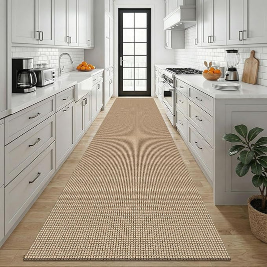 KOZYFLY Boho 3x12 Runners Rugs for Hallway, Long Washable Runner Rug, Woven Non Slip Kitchen Runner, Braided Entryway Rug, Floor Carpet for Entry, Aisle, Hall, Orange Beige/Tan/Brown