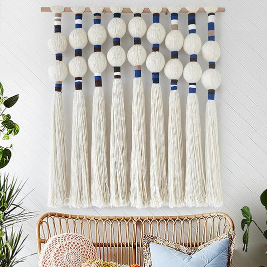 IOWER Macrame Wall Hanging Spherical Best Boho Wall Decor Fiber Handmade Cotton Rope Woven Decor with Tassels Aesthetic Handmade Woven Wall Art for Bedroom Living Room 27" W x 29.5" L