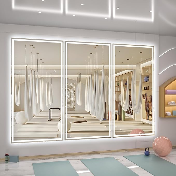 Hasipu Full Length Mirror with Lights, 71" x 27.6" LED Lighted Floor Standing, Full Body Dressing Hanging Mounted Mirror, Tempered Glass, Square White