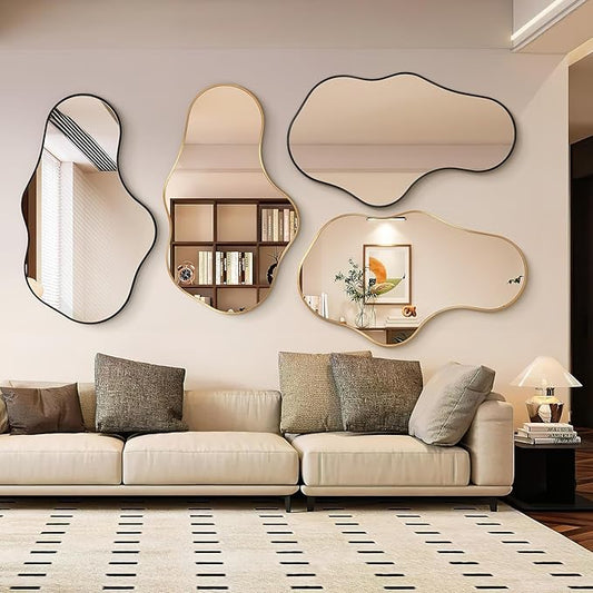 Dorlicecass Mirror Full Length - Wall Mirrors Decorative 26"x 43" Asymmetrical Abstract Aviation Aluminum Alloy Frame Unique for Bathroom, Bedroom, Living Room, Cloakroom, Entryway Gold