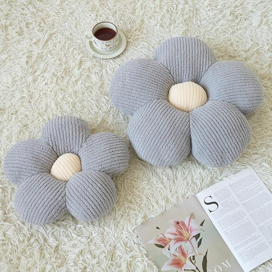 Flower Pillow, Decorative Throw Pillow for Couch, Cute Decor Pillows for Bed, Aesthetic Flower Shaped Pillow Fun Cushion (Grey, 19.6 Inches)