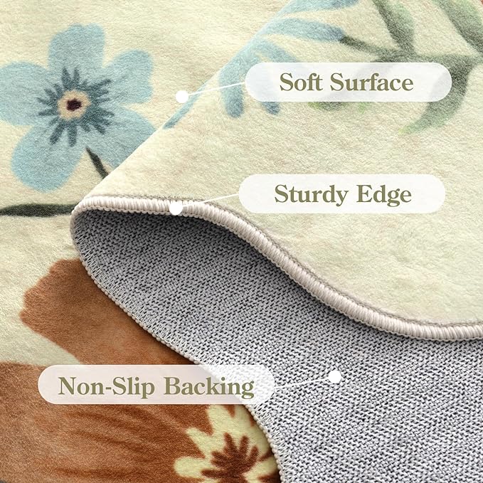 Lahome Floral Washable 6x9 Area Rugs, Soft Bedroom Rug for Living Room Ultra-Thin Non Slip Dining Room Rug, Stain Resistant Boho Rugs Easy Clean Throw Carpet for Office Flore (6'x9',Beige)