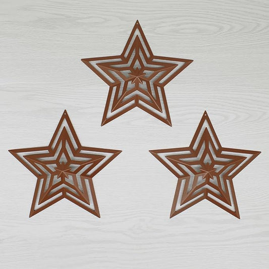 CVHOMEDECO. Primitives Rustic Antique Vintage Gifts Cut-Outs Metal Barn Star for Wall/Wreath/Door Decor, 8-Inch, Set of 3.(Brown)