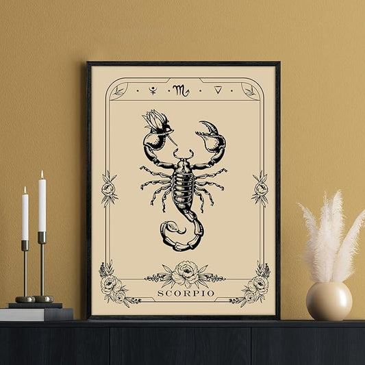 SERIMINO Witchy Framed Wall Art, Scorpio Tarot Canvas Prints Paintings, Horoscope Dark Academia Home Decor Aesthetic, 16x24inch Gothic Wall Decor for Room