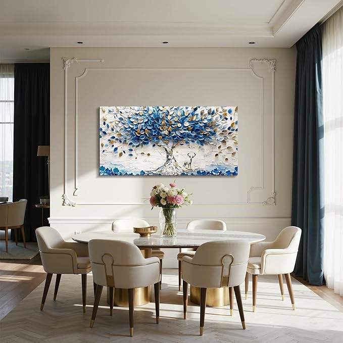imjiayu Tree of Life Wall Art, Large Canvas Wall Art, Abstract Art Wall Decor, Blue and White Tree Prints, Modern Feng Shui Decor Pictures for Living Room Bedroom Office Home Decorations 20"x40"
