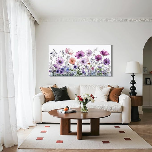 SERIMINO Large Wall Art, Floral Wall Art, Nature Wall Decor, Watercolor Purple Flowers Painting Prints, Botanical Canvas Pictures for Living Room Bedroom Bathroom Kitchen Rustic Farmhouse 20"x40"