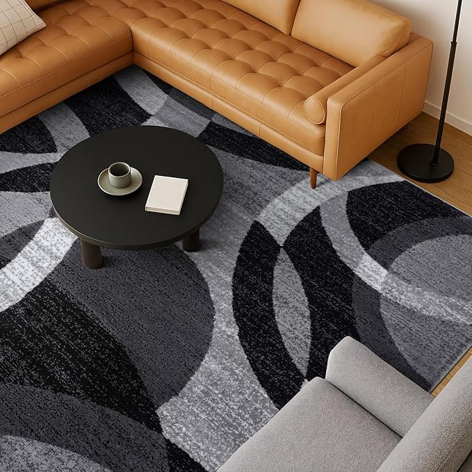 Rugshop Contemporary Abstract Circles Perfect for high Traffic Areas of Your Living Room,Bedroom,Home Office,Kitchen Area Rug 6'6" x 9' Gray
