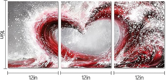 HOMEOART Bedroom Wall Art Ocean Wave Painting Love Sign Wall Decor Framed Artwork Bathroom Bedroom Living Room Decor (Red)