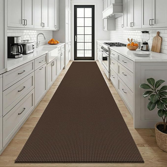 KOZYFLY Cotton 3x12 Runners Rugs for Hallway, Long Washable Runner Rug, Woven Non Slip Kitchen Runner, Braided Entryway Rug, Floor Carpet for Entry, Aisle, Hall, Brown/Dark Brown
