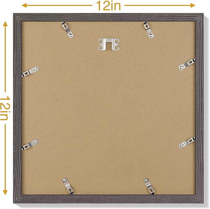 Vittanly 12x12 Picture Frames Set of 9, Display 8x8 Pictures with Mat or 12x12 without Mat, Photo Frames for Wall Mount, Engineered Wood, Dark Grey