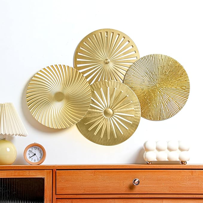 Shimeyao 4 Pcs 12 Inch Metal Wall Art Decor Sunburst Hanging Metal Artwork Decor Wall Art Decorations for Home Living Room Office Bedroom Bathroom Sculpture