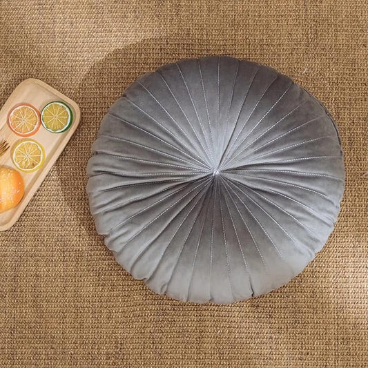 HLOVME Round Pillow Cushion for Couch Velvet Decorative Small Throw Pillow Solid Color for Living Room Bed Floor 15.7”, Gray