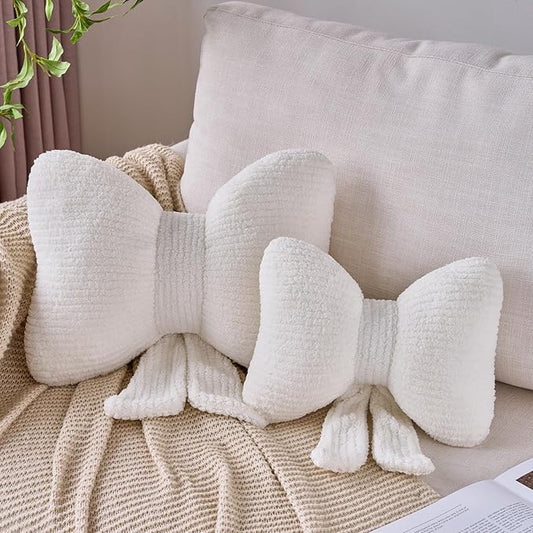 Bow Pillow, Decorative Throw Pillows with Soft Plush, Bow Throw Pillow for Couch Bed, Home Decor Bow Shaped Pillow for Bedroom Living Room (White, 16 Inches)