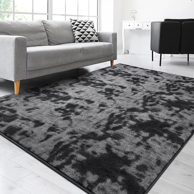 Gifeas Large Ultra Soft Modern Area Rugs for Living Room Bedroom, 6x9 Feet Tie-Dyed Dark Grey Thickened Memory Foam Indoor Carpets, Non-Slip Comfy Rug for Boys Girls Nursery Room Home Decor