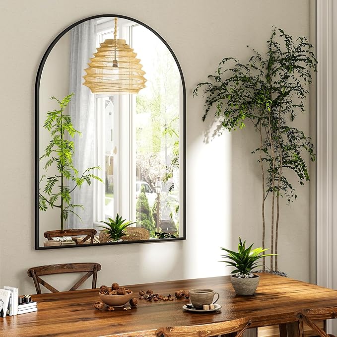XRAMFY 30x38 Inch Arched Bathroom Mirror - Black Metal Frame Wall Mounted Vanity Mirror for Bathroom, Bedroom, Living Room, Hanging or Leaning Decorative Mirror