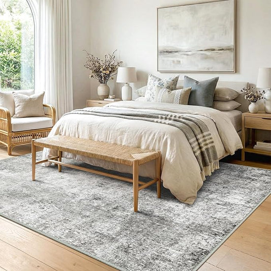 RELEANY Washable Area Rugs 8'x10' Non-Slip Modern Abstract Soft for Living Room Entryway Bedroom Nursery, Print Pattern, Gray White Grey