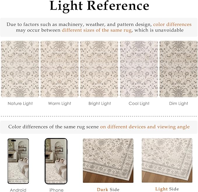 PureCozy 9x12 Area Rug Beige Washable Vintage Carpet Living Room Bedroom Large Non Slip Stain Soft Resistant Low Pile Thin Boho Accent Indoor Throw Rug for Dining Room Office