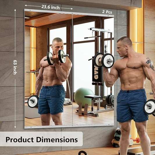Home Gym Mirror,2 Pack Large 63x23.6 Inch Frameless Tempered Glass Wall Mirror, Full Body Workout and Decorative Mirrors for Home Gym, Yoga, Dance Studio, Garage, Exercise Room