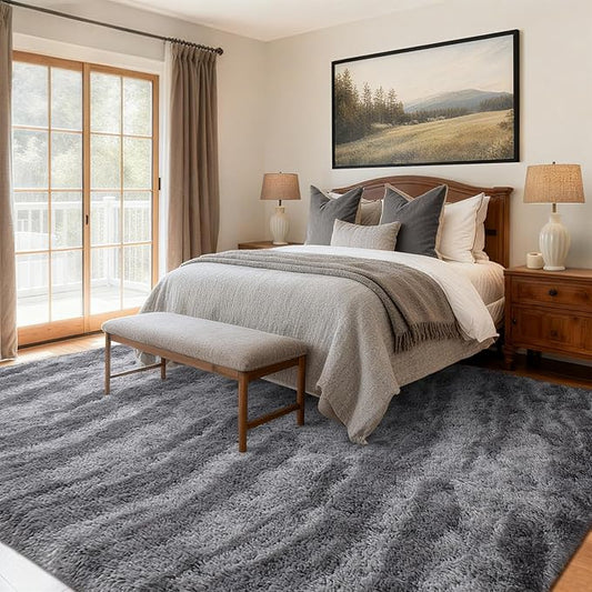 Area Rugs for Living Room, Tie-Dyed 4x6 Feet Soft Fluffy Shagg Plush Rug High Pile Large Indoor Modern Non-Slip Floor Carpet for Bedroom Nursery Kids Home Room Dorm Decor Aesthetic Grey