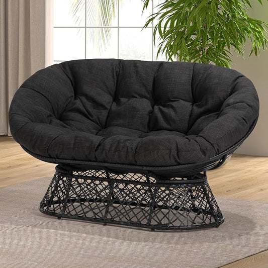 Bme Double Papasan Chair, 600lbs Capacity, Ergonomic Design, Soft Thick Fabric Cushion, Bee-Designed Base, Durable Steel Frame, 61", Onyx Stone - Black Base