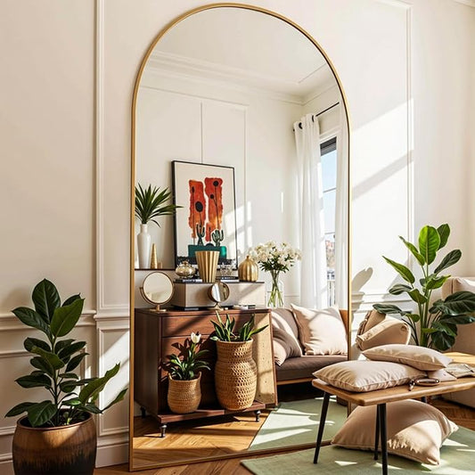 Full Length Mirror, 78"x38" Arched Full Body Mirror, Floor Mirrors with Stand, Body Mirrors Standing Hanging Leaning Against Wall,Aluminum Frame Mirrors for Bedroom Cloakroom,Living Room,Gold