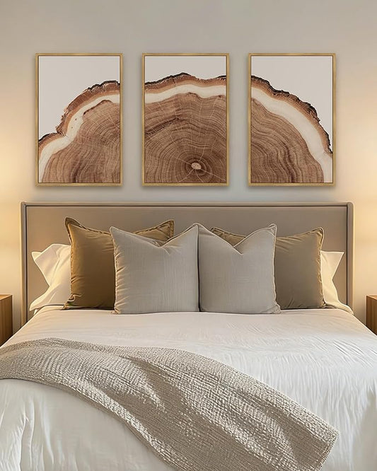 Drsoum Vintage Retro Tree Rings Wood Framed Wall Art Modern Wood Stump Nature Rustic Artwork Bedroom Living Room Ready to Hang 16x24in Natural Framed