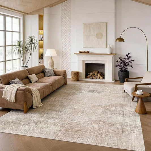 Rugxara Area Rugs 8x10,Beige Neutral Rugs for Living Room,Modern Abstract Washable Rugs for Bedroom Dining Room, Non-Slip Foldable Thin Indoor Carpet Stain Resistant(Beige Grey)