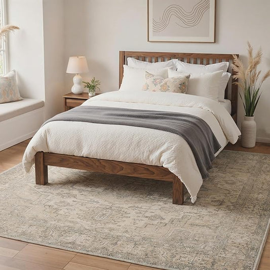GENIMO 8x10 Area Rugs for Living Room, Machine Washable Non Slip Rugs, Low Pile Lightweight Print Rug for Bedroom, Dining Room, Home Office, Vintage Boho Brown