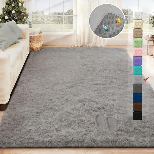 5x7 Area Rug for Living Room: Fluffy Shag Soft Washable Rugs Fuzzy Plush Indoor Carpet for Bedroom Nursery Playroom Dorm Kids Girls Boys Room (Grey, 5'x7')