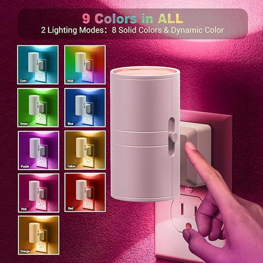 JandCase Color Night Light, LED Night Lights Plug into Wall, Color Changing Nightlight RGB with Light Sensor,Kids Gifts, Halloween, Christmas, Holiday, Hallway Bedroom Kids Room, 2 Pack